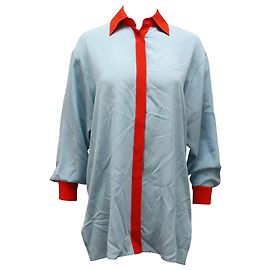 Etro Button-Down-Hemd mit roten Akzenten in blauer Seide Blau Hellblau