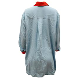 Etro-Camisa de botones con detalles rojos en seda azul de Etro-Azul,Azul claro