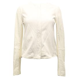 Vince Collarless Jacket in White Leather White Cream