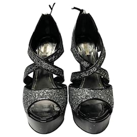 Miu Miu-Miu Miu Glitter Embellished Platform Sandals in Silver Leather-Silvery