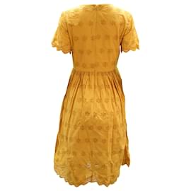 Madewell-Madewell Scalloped Eyelet Midi Dress in Yellow Cotton-Yellow
