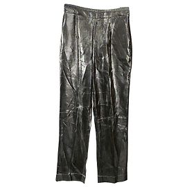 Autre Marque Isa Arfen Slim Fit Pants in Silver Lamé Silvery Metallic