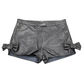 Valentino-Red Valentino Shorts with Bow Details in Black Lambskin Leather-Black