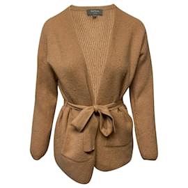 Autre Marque-N. Peal Belted Ribbed Cardigan in Sand Cashmere-Brown,Beige