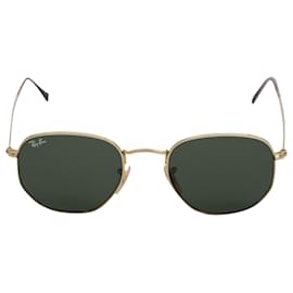 Ray-Ban-Ray Ban Hexagonal Flat Sunglasses in Green and Gold Metal-Green