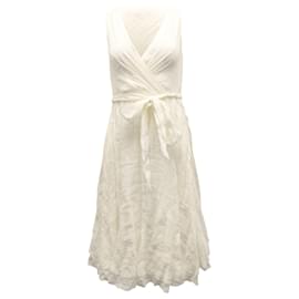 Ralph Lauren-Ralph Lauren Sommerkleid mit Taillenschnürung aus weißem Leinen-Weiß,Roh