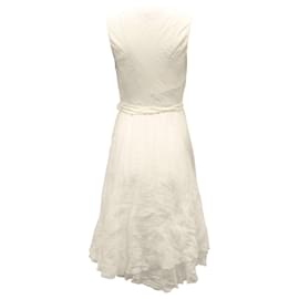 Ralph Lauren-Ralph Lauren Summer Dress with Tie Waist in White Linen-White,Cream