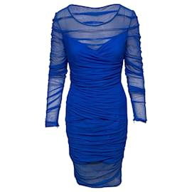 Versace-Versace Ruched Mesh Dress in Blue Polyamide -Blue