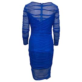 Versace-Versace Ruched Mesh Dress in Blue Polyamide -Blue