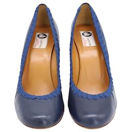 Lanvin-Zapatos de Salón Lanvin Wedge Alpargatas en Cuero Azul Marino-Azul,Azul marino