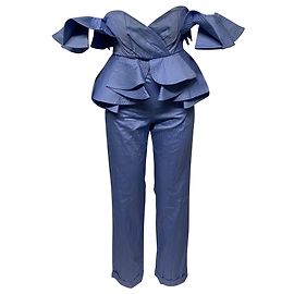 Autre Marque Tuta Johanna Ortiz Azucena con spalle scoperte e volant in cotone blu Blu