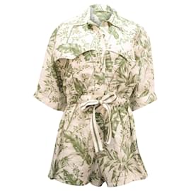 Zimmermann-Zimmermann Empire Leaf Print Playsuit in White Linen-White