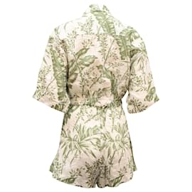 Zimmermann-Zimmermann Empire Leaf Print Playsuit in White Linen-White