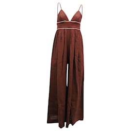 Staud-Staud Figue Wide-Leg Jumpsuit in Brown Linen-Brown