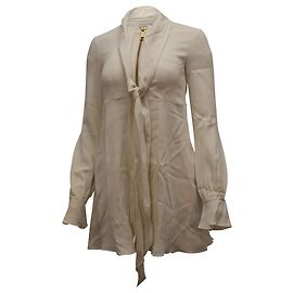 Rachel Zoe Mini Robe à Col Cravate en Viscose Blanche Blanc Écru