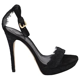 Burberry-Burberry Polesden 120 Platform Sandals with Lace in Black Suede-Black
