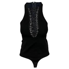 Givenchy-Givenchy Lace-Up Bodysuit in Black Viscose-Black