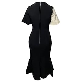 Autre Marque-David Koma Contrast Sleeve Zip Detail Midi Dress in Black Acetate-Black