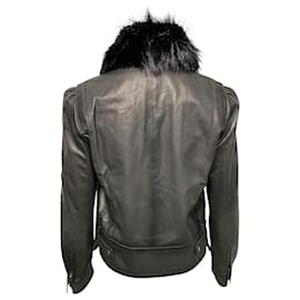 Gucci-Gucci Jacket with Fur Collar Detail in Black Leather-Black