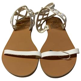 Ancient Greek Sandals-Sandálias gregas antigas Ikaria Lace Vachetta em couro branco-Branco