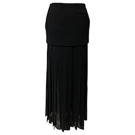 Vera Wang-Vera Wang Pleated Maxi Skirt in Black Acetate-Black