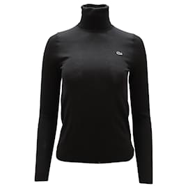 Lacoste Rollkragenpullover aus schwarzer Wolle Schwarz