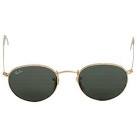 Ray-Ban-Ray Ban Round Sunglasses in Green and Gold Metal-Black