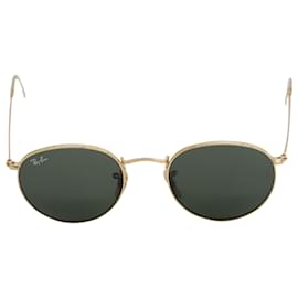 Ray-Ban-Ray Ban Round Sunglasses in Green and Gold Metal-Black
