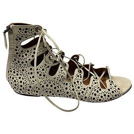 Alaïa Alaia Lasercut Gladiator Sandalen aus weißem Leder Weiß