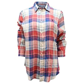 Ralph Lauren-Kariertes Polo Ralph Lauren Classic Fit Hemd aus rotem und blauem Leinen-Rot