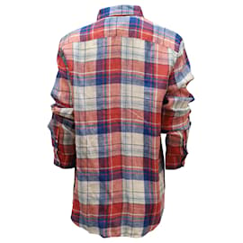Ralph Lauren-Kariertes Polo Ralph Lauren Classic Fit Hemd aus rotem und blauem Leinen-Rot