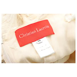 Christian Lacroix-Christian Lacroix Vintage Robe Brodée Dentelle en Coton Crème-Blanc,Écru