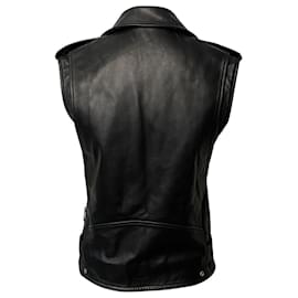 Saint Laurent-Saint Laurent Biker Vest Jacket en cuir de veau noir Cuir-Noir