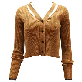 Proenza Schouler Feiner Rippstrick-Crop-Cardigan aus brauner Baumwolle Braun