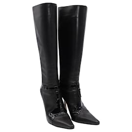 Jimmy Choo-Jimmy Choo Point Toe Boots in Black Leather-Black