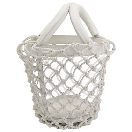 Bolsa Bucket Staud Moreau Macramê em Couro Branco Bege