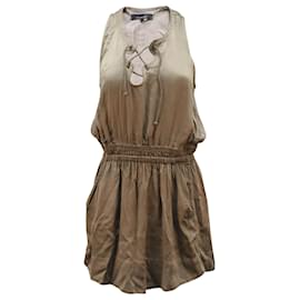 Isabel Marant-Isabel Marant Tie Front Mini Dress in Taupe Cotton-Green,Khaki