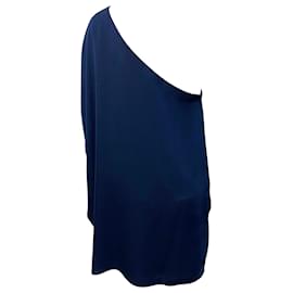 Halston Heritage-Halston Heritage One Shoulder Dress in Navy Blue Polyester-Blue,Navy blue