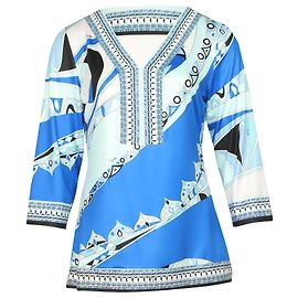 Emilio Pucci Bluse mit V-Ausschnitt aus blauem Seidenjersey Blau