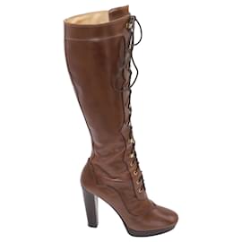 Michael Kors-Michael Kors Roslyn Lace Up Boots in Brown Leather-Brown