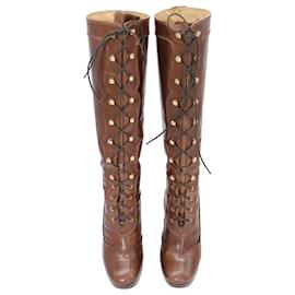 Michael Kors-Michael Kors Roslyn Lace Up Boots in Brown Leather-Brown