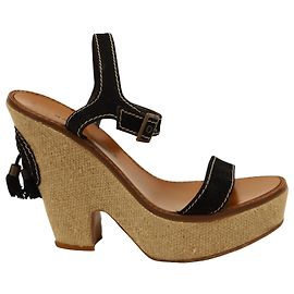 Marc Jacobs Ivo Rope Wedge Sandals in Black Suede Black