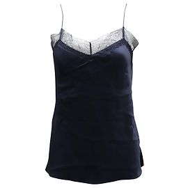 Canotta con bordo in pizzo Vince in seta blu navy Blu Blu navy