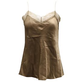 Canotta Vince in seta beige con bordo in pizzo Marrone Beige