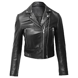 Sandro-Sandro Paris Cropped Biker Jacket in Black Leather-Black