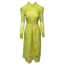 Autre Marque-Alex Perry Lace Dress with Shoulder Pads in Yellow Polyester-Yellow