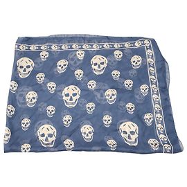 Sciarpa con teschio di Alexander McQueen in seta blu Blu
