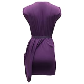 Alice + Olivia-Alice + Olivia Asymmetrical Hem Dress with Belt in Purple Silk-Purple