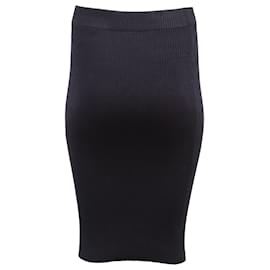 Vince-Vince Ribbed-Knit Midi Skirt in Navy Blue Cotton-Navy blue