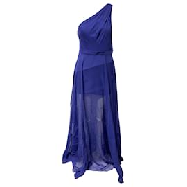 Halston Heritage-Halston Heritage One Shoulder Gown in Blue Polyester-Blue